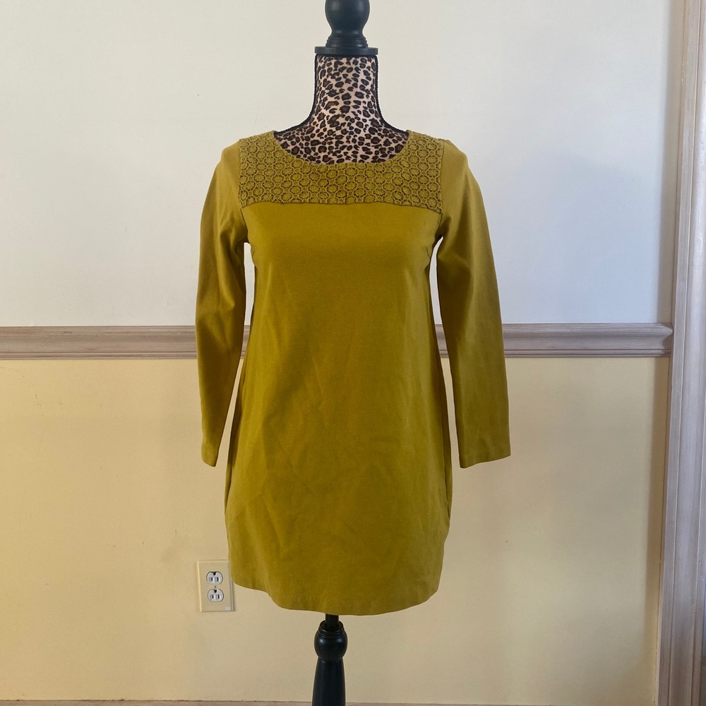 Boden Women's‎ Mustard Yellow Long Sleeve Knit Top with Crochet Neckline 4P